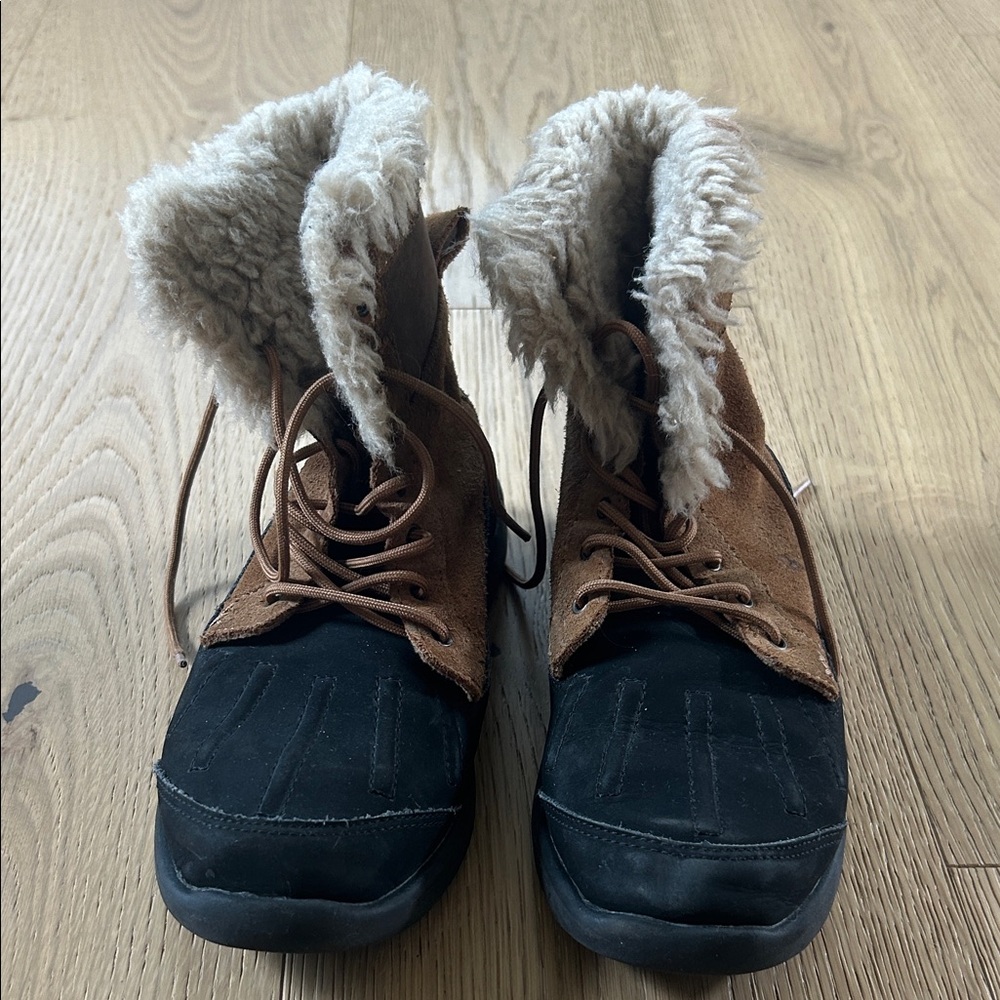 Brown and Black Fur-Lined Boots